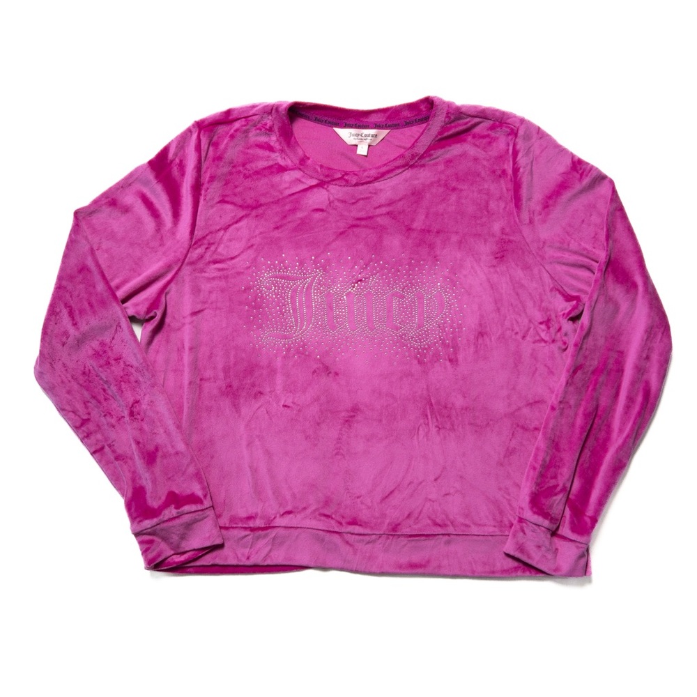 Juicy Couture | L |  Hot Pink Velour Sweatshirt with Rhinestone "Juicy" Bling